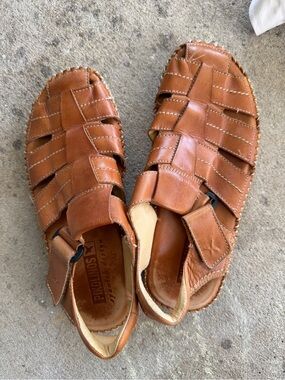 PIKOLINOS Men’s Brown Leather Woven Fisherman Sandals